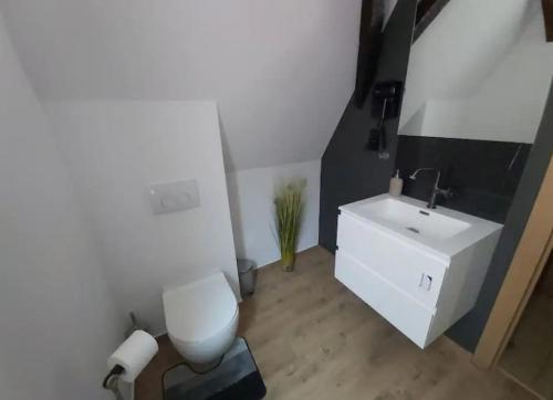 a bathroom with a white sink and a toilet at Family Heritage Grand Place in Brussels