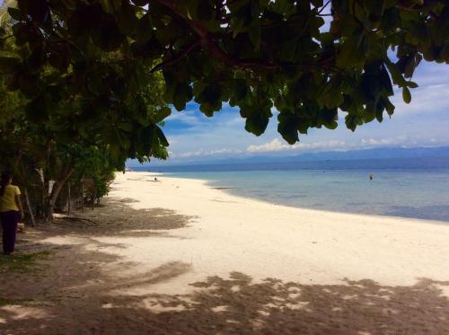 a person walking on a beach with the ocean at Ravenala Beach Bungalows in Moalboal