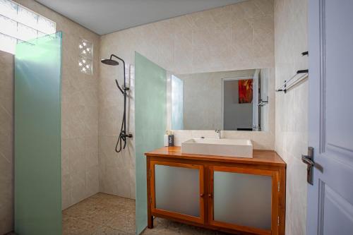 a bathroom with a sink and a shower at Villa Rose 1 Sanur in Sanur