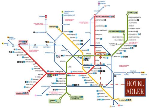 a map of the houston audoria subway at Hotel Adler in Milan