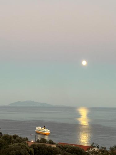 a cruise ship in the water with the moon in the sky at Hôtes Cardo in Bastia