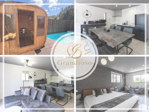 a collage of photos of a house at -New Open- グランディオーソ沖縄プールヴィラ恩納14 in Onna