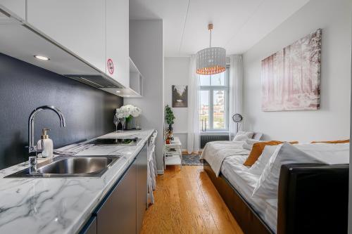Η κουζίνα ή μικρή κουζίνα στο Modern Old Town view apartment