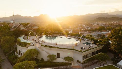 an overhead view of a building with a pool at Luang Prabang View Hotel in Luang Prabang