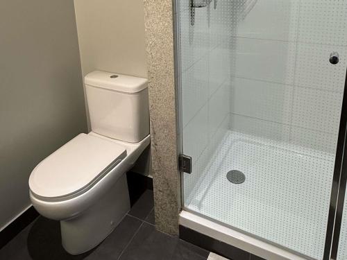 a bathroom with a toilet and a shower at ibis Trujillo in Trujillo