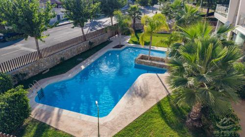 an overhead view of a swimming pool with palm trees at Higuericas Views in El Mojón