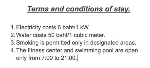 a screenshot of a text message about terms and conditions of stay at Avanta in Ban Mae Nam