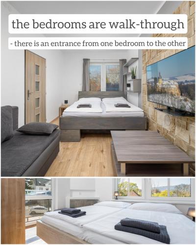 Кровать или кровати в номере Apartmá SunGarden Liberec