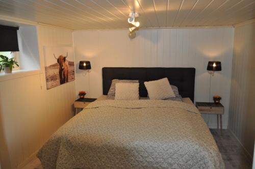 a bedroom with a large bed with two night stands at FREDNES COSY RETREAT - One Bedroom Apartment in Porsgrunn