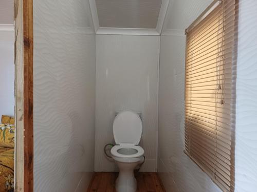 a bathroom with a white toilet in a room at Shumba Camping Site 