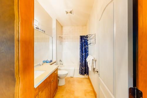 a bathroom with a toilet and a sink at Tree Tops 13 in Big White