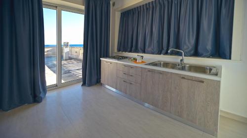 ガリポリにあるLeo Apartmentsの海の景色を望むキッチン(シンク付)