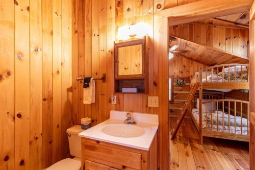 a bathroom with a sink and a bunk bed at Daniel Boone Lodge in Boone