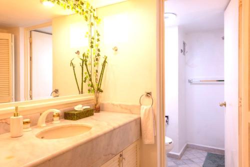 a bathroom with a sink and a mirror at Ocean View 2BR Apt at Resort, 1 Block to the Beach in Puerto Vallarta