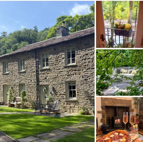 a collage of pictures of a stone house at River Dance Cottage, Aysgarth in Aysgarth