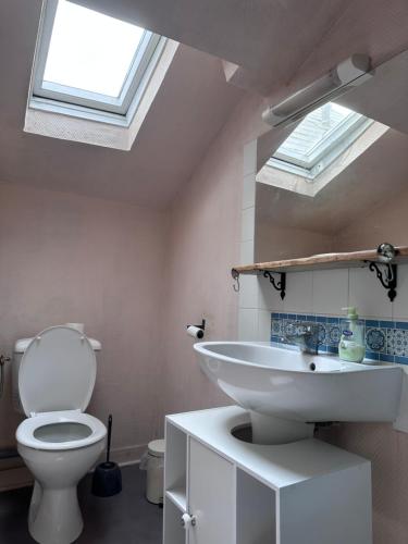 bagno con servizi igienici, lavandino e lucernario. di O'Sweet Home I Wifi I Parking I Près de la gare a Orléans