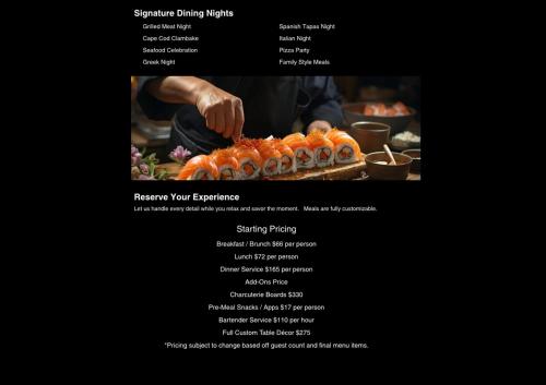 a page of a website with a person preparing food at Waterfront, Hottub, Petsok, Firepit, Pooltable in Dennis