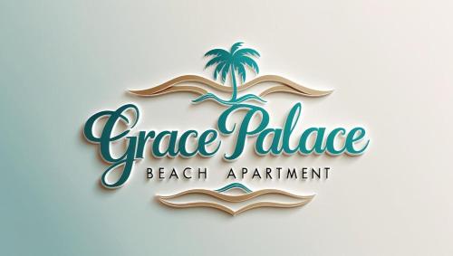 a sign for the beach with a palm tree and waves at Grace Palace in Tigre