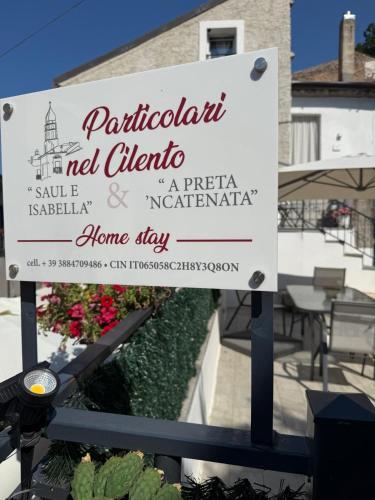 a sign for a patio at a restaurant at Casa Particolari nel Cilento in Giungano
