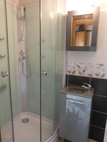 La salle de bains est pourvue d'une douche et d'un lavabo. dans l'établissement Le Bocard, à Thonnance-lès-Joinville