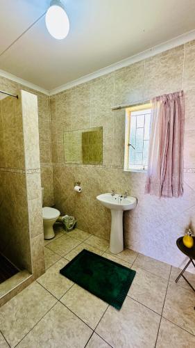 a bathroom with a sink and a shower and a toilet at O'Meara Overnight Rooms in Kimberley