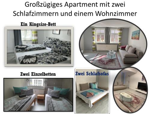 a collage of four pictures of a living room at Marktresidenz Karlstraße - Zentral und Geräumig in Eisenach