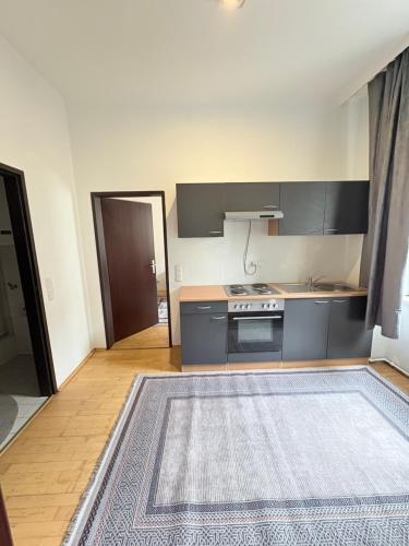 a kitchen with a stove and a kitchen rug at Beenie MG in Linz