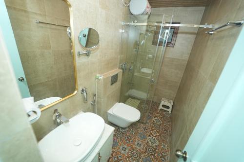 a bathroom with a shower and a toilet and a sink at GGH - Ocean Nest, Goa in Candolim