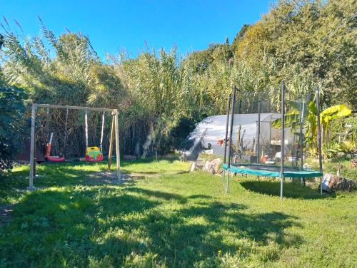 a playground with two swings in a field at Casa 2C Amelia in Amelia