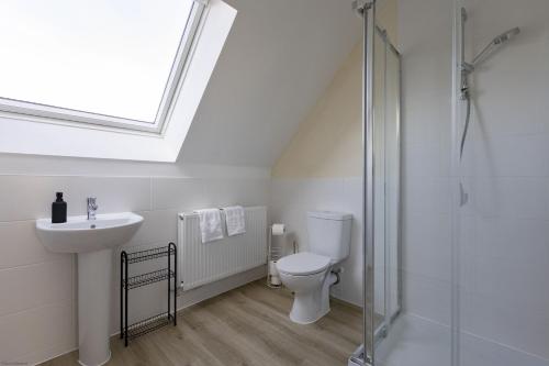 un bagno con wc, lavandino e doccia di Eskdale House a Harwell