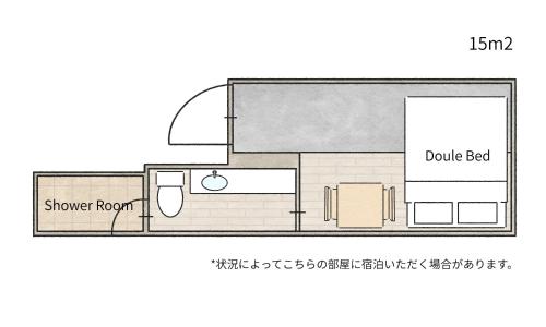 a floor plan of a house with a double bed at Simple Hotel Tenjin Fukuoka in Fukuoka