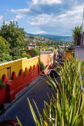 a view of a street with buildings and plants at Casa Yuca Hotel in San Miguel de Allende