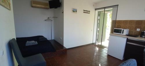 a kitchen with a couch and a microwave at БіднийЗаяць in Lebedevka