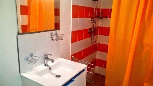 a bathroom with a sink and a shower at villa Rony in Port-Louis