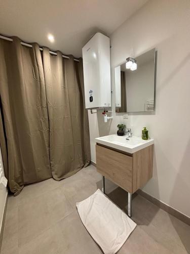 a bathroom with a sink and a mirror at L'Étoile dorée avec Parking in Valence