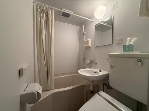 une salle de bain blanche avec un lavabo et des toilettes dans l'établissement Hakodate City - Hotel - Vacation STAY 40651v, à Naka-hamachō