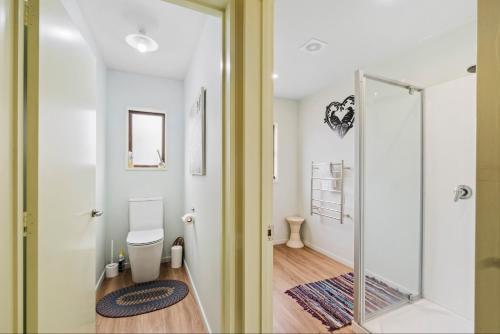 ハンマー・スプリングスにある11b Leamington Streetのシャワーとトイレ付きのバスルーム