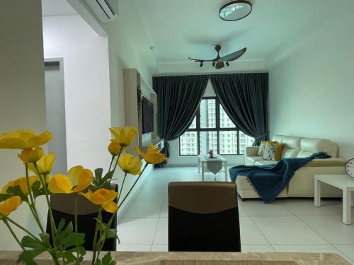 a living room with a plane flying over it at NEW Bt Kawan5 2BR Suite-IKEA-UOW KDU-ColumbiaAsia in Batu Kawan