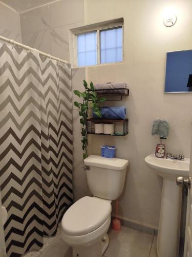 a bathroom with a toilet and a sink at Tlaxcala Apartment # 4 in Ciudad Obregón