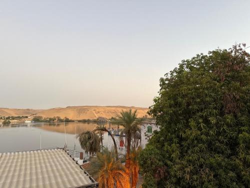 a view of a lake with trees and a house at Seko Kato Nile View Hostel in Aswan
