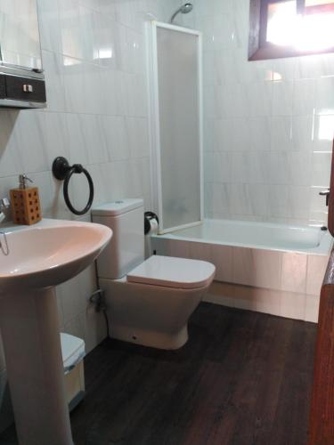 a bathroom with a toilet and a sink and a tub at Casa Turpesa in Peñalba de Santiago