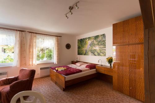 ウヘルスケー・フラジシュチェにあるApartment Andreのベッドルーム1室(ベッド1台、窓2つ付)