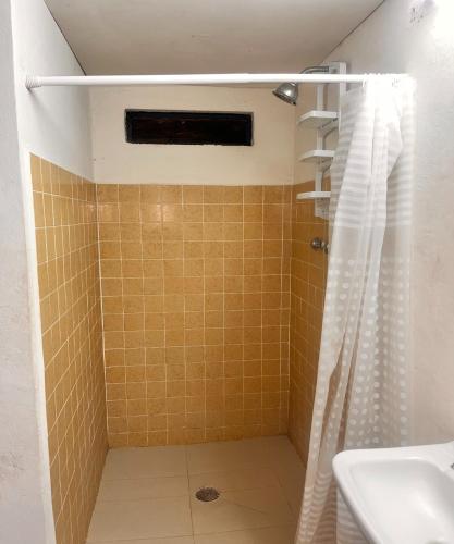 ein Badezimmer mit Dusche und Waschbecken in der Unterkunft OYO Hotel Rincon De Texolo, Xico in Xico