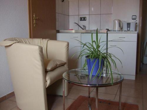 a living room with a couch and a table with a plant at A2-Vermietung in Peine