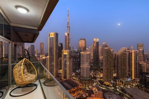 a view of a city skyline from a building at Burj Khalifa Downtown Views - Highest Infinity Pool in Downtown in Dubai