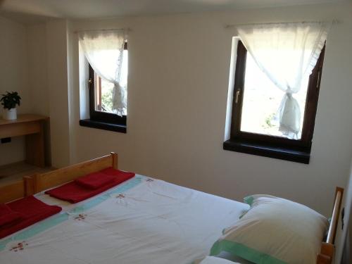 een slaapkamer met een bed en 2 ramen bij Apartment Rojnic in Galižana