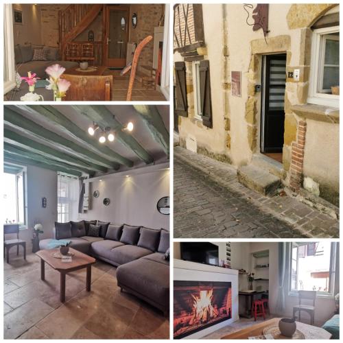 a collage of pictures of a living room with a fireplace at L'échappée en Sologne in Mennetou-sur-Cher
