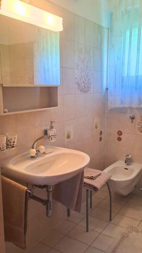 a bathroom with a sink and a bath tub at Casa Camelia in Intragna