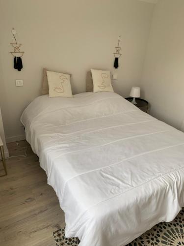 a large white bed in a room with two pillows at Le petit Leon in Tavaux
