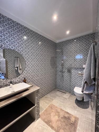 a bathroom with a sink and a toilet and a shower at Traditional Aicha House in Tozeur